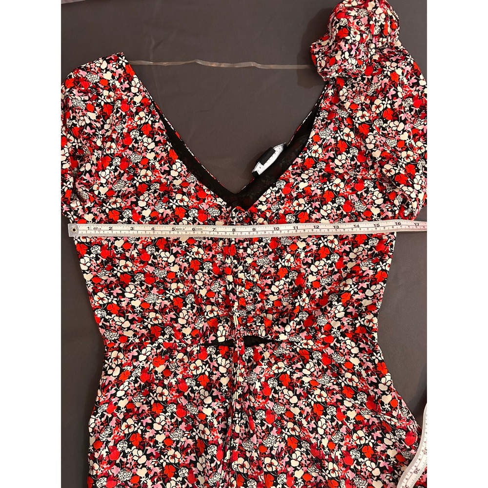 NWT Sanctuary Floral Print Maxi Dress Red Black White V Neck Long Sleeve Size 2 - Picture 3 of 8